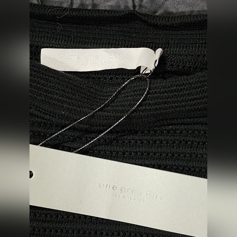Revolve One Grey Day Textured Ribbed Long Sleeve Top Black 100% Cotton Size XS - Picture 5 of 6